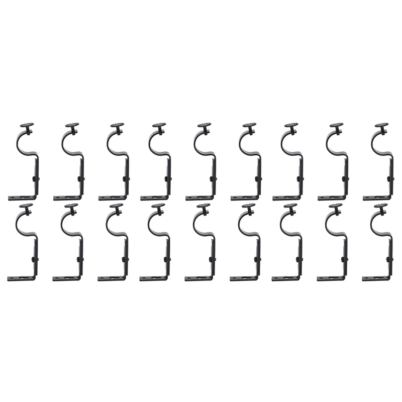 

JFBL Hot 18Pcs Black Color Adjustable Curtain Rod Brackets Premium Steel Rod Bracket For Walls Curtain Rod Holder