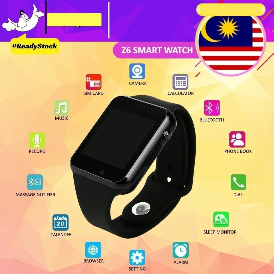 

New Z6 Smart Watch Sim Card Fitness Bluetooth IOS Android Watch Phone Watches Camera Music Call Gift