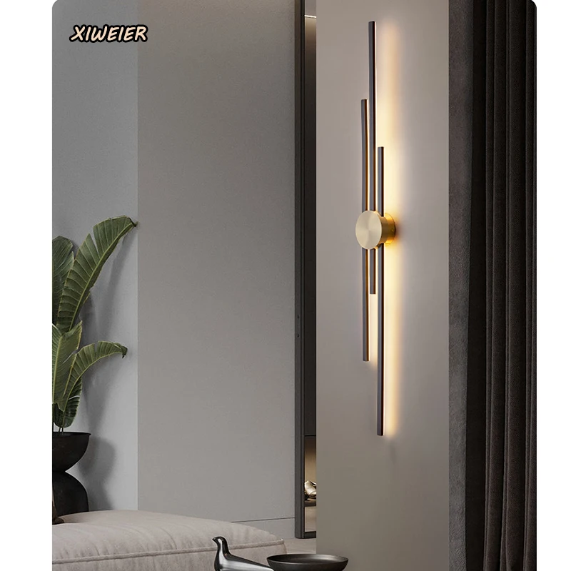 

Simple Modern All Copper Black Gold Wall Lamp Nordic Style Indoor Living Room Bedroom LED Study Creative Wall Lamp