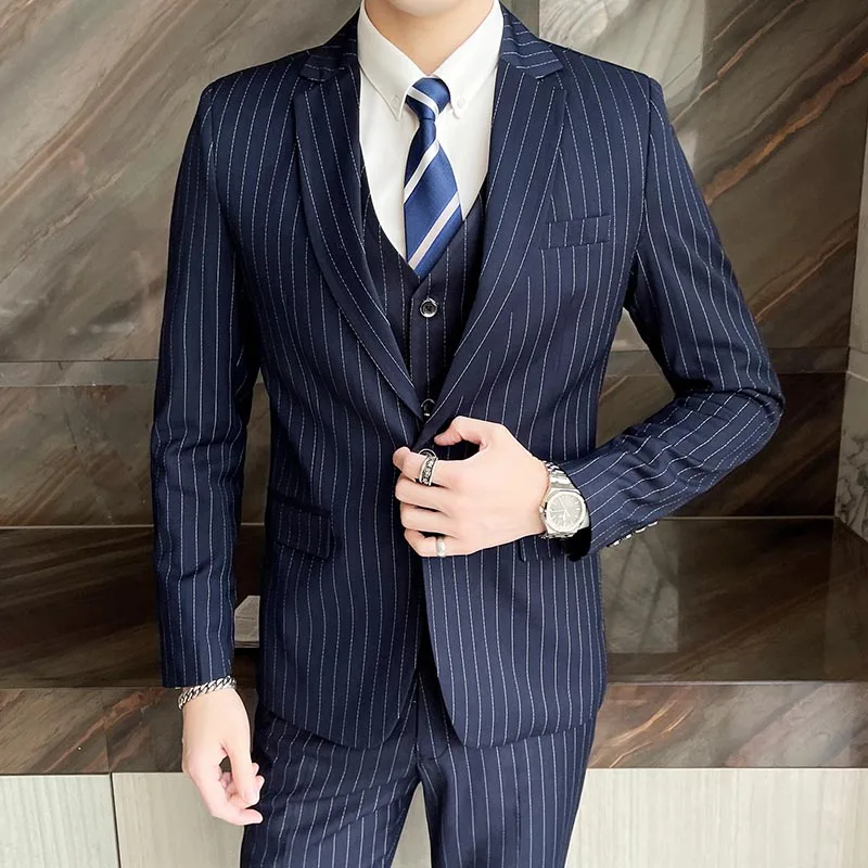 

Striped Suits for Men High Quality Wedding Groom Tuxedos Single Button Slim Fit Business Prom Dress Men's Formal Dress Suits 5XL