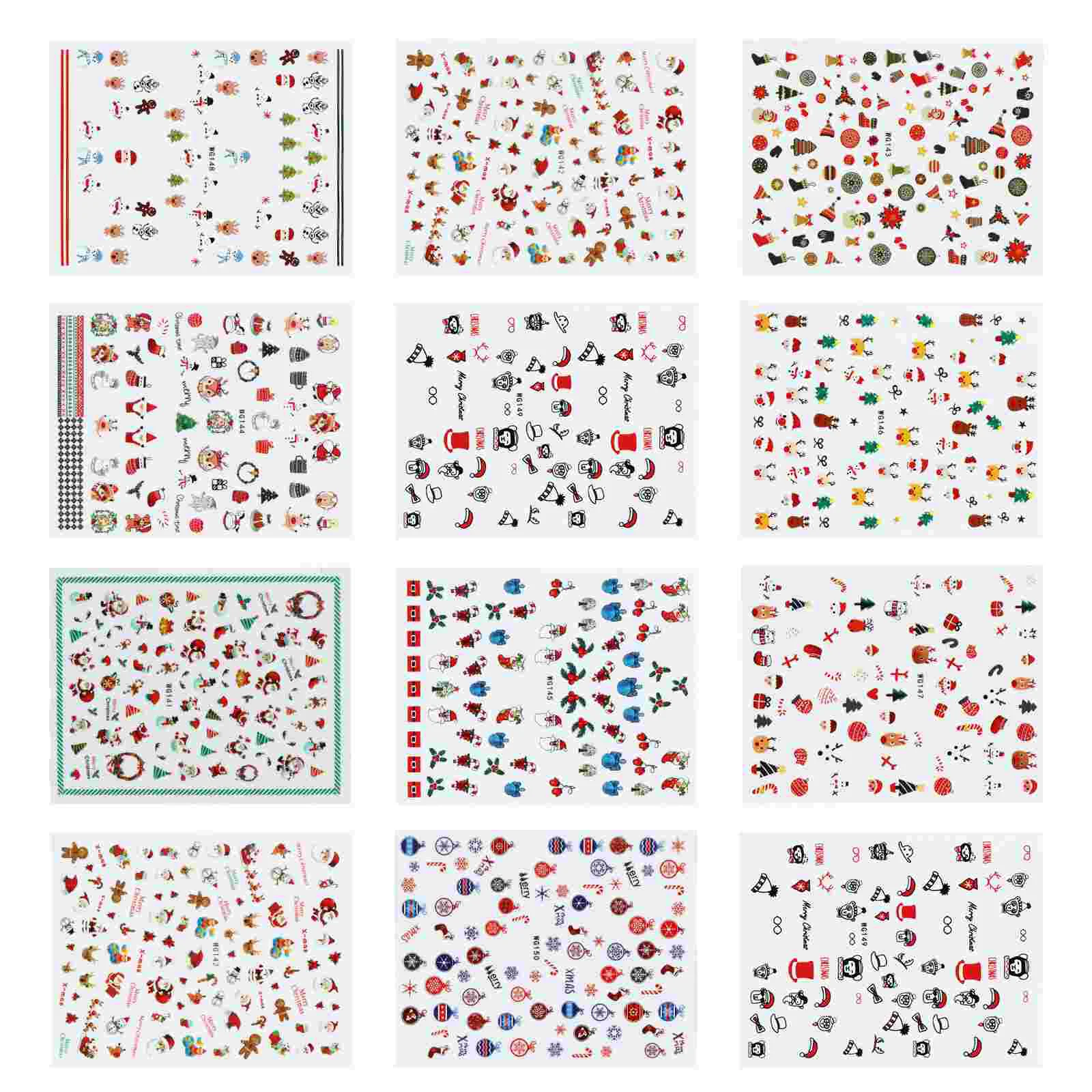 

12PCS Nail Decal Sturdy Nail Stickers Nail Decals for Xmas Girl