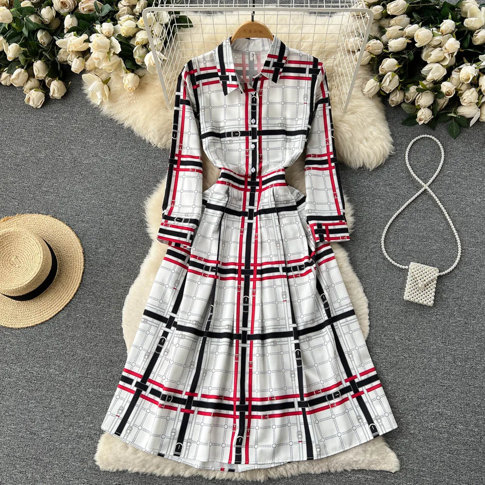 

Новое модное универсальное платье-трапеция в европейском и американском стиле с длинными рукавами и принтом