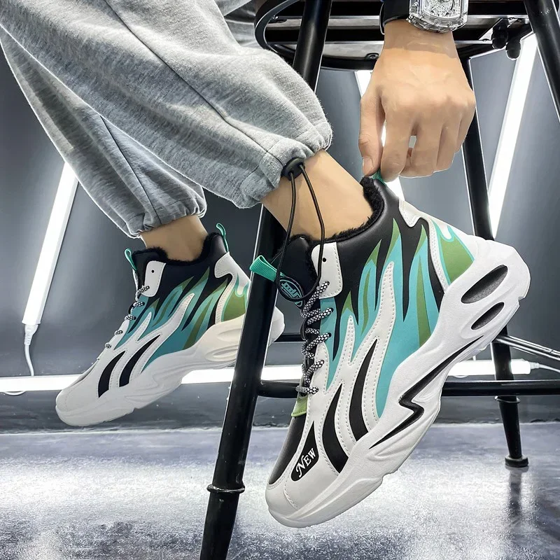 

Мужские высокие массивные кроссовки, теплая Уличная обувь на платформе, на шнуровке, с плюшевой подкладкой, повседневные, для зимы