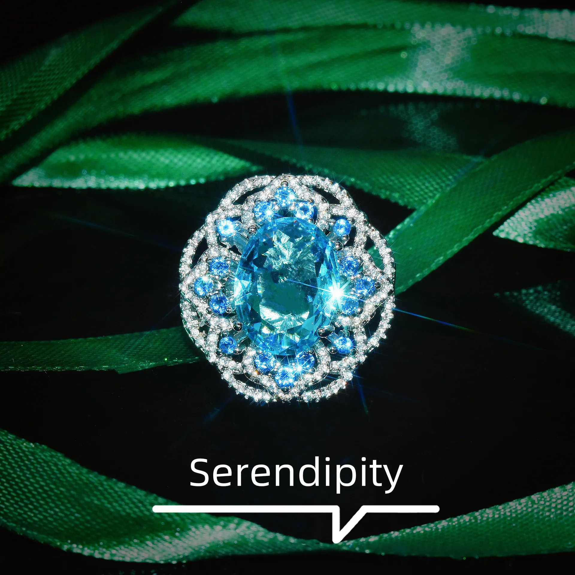 

Foydjew New Luxury Full Zircon Simulation Sapphire Sky Blue Topaz Stone Rings Color Treasure Open Adjustable Ring For Women