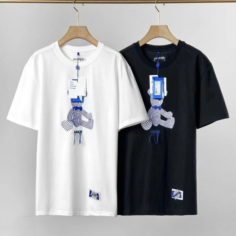 

Oversize Black White Adererror Cotton Men's Women's T Shirt Building Block Teddy Bear Embroidery ADER T-shirt