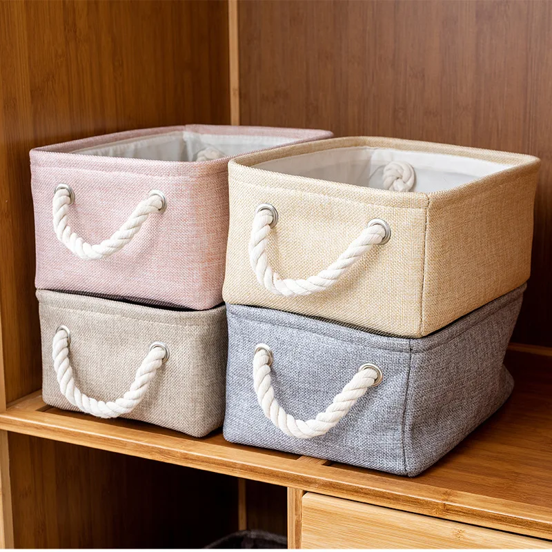 

S/M/L New Cotton And Linen Storage Basket Without Lid Portable Skin Care Storage Box Wardrobe Clothing Organizer E11