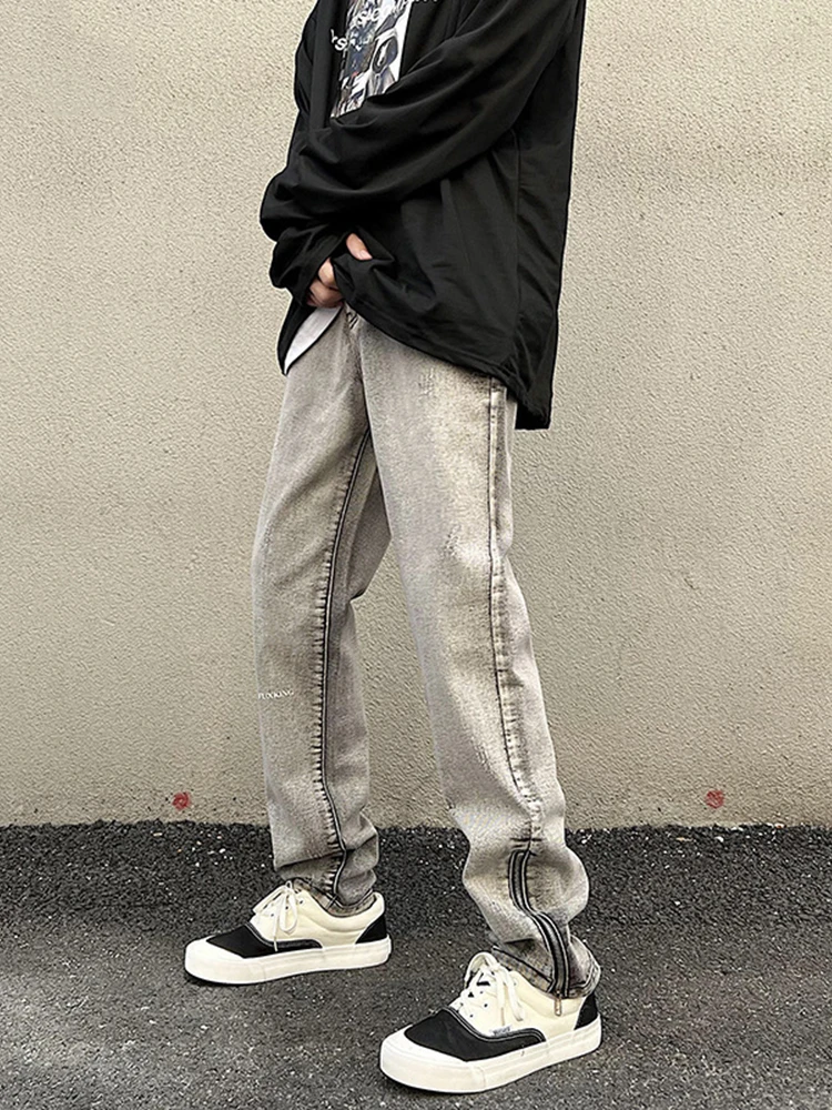 European and American Men's Four Seasons American High Street Zipper Trousers Jeans Ins Retro Trousers Streetwear Ins Hot Sale