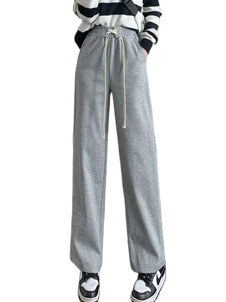 

Casual Sports Pants Cross Drawstring High Waist Straight Wide Leg Pants 2022 Autumn New Korean Fashion Women'S Clothing