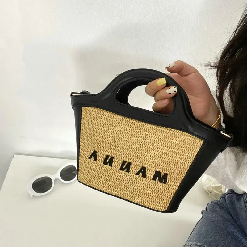 

Design Letter Straw Woven Vegetable Basket Bag Trend Weaving Purses and Handbags Luxury Designer Cross Body Bag Woman 2022