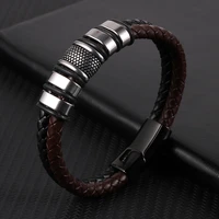 genuine leather couple handcuff bracelets on hand stainless steel charm friendship bangles for men magnet clasp woman accesories