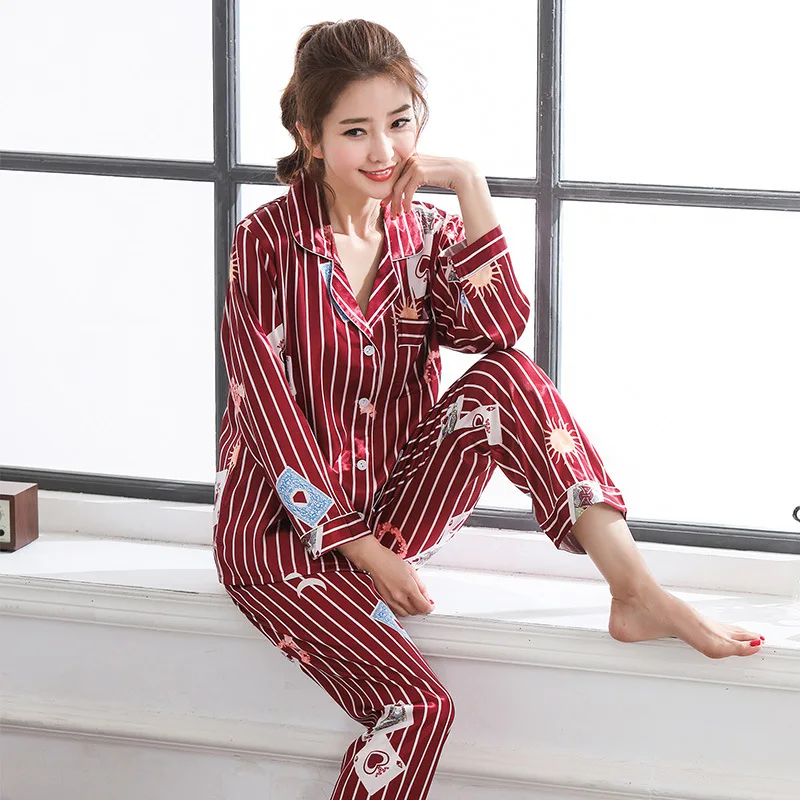 Couple pajamas New Thin Long Sleeve Casual Cartoon Simple Fashion Lightweight Set