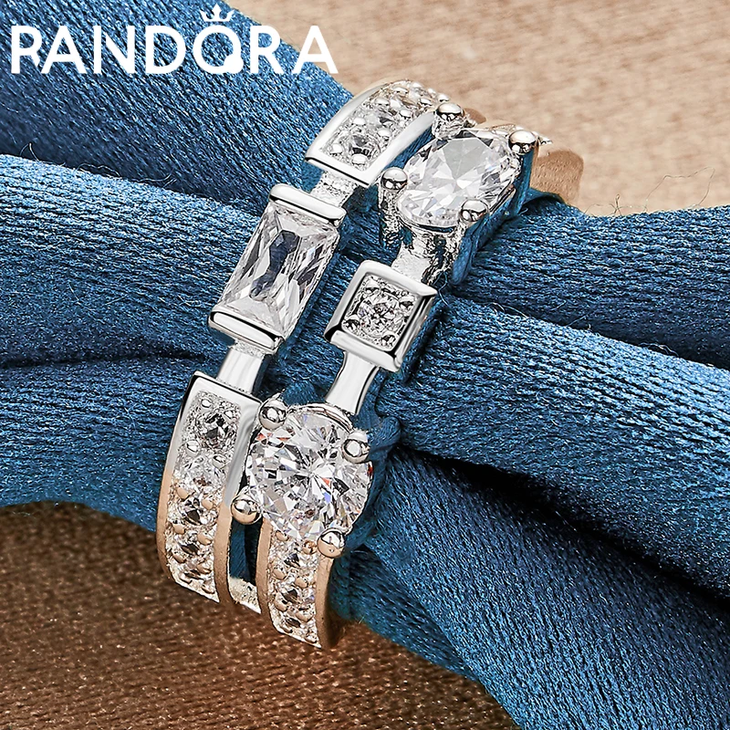 

RAIVDQRA 925 Silver Color Various Shape Zircon Rings For Women Man Fashion Jewelry Wedding Engagement Party Popular Accessories