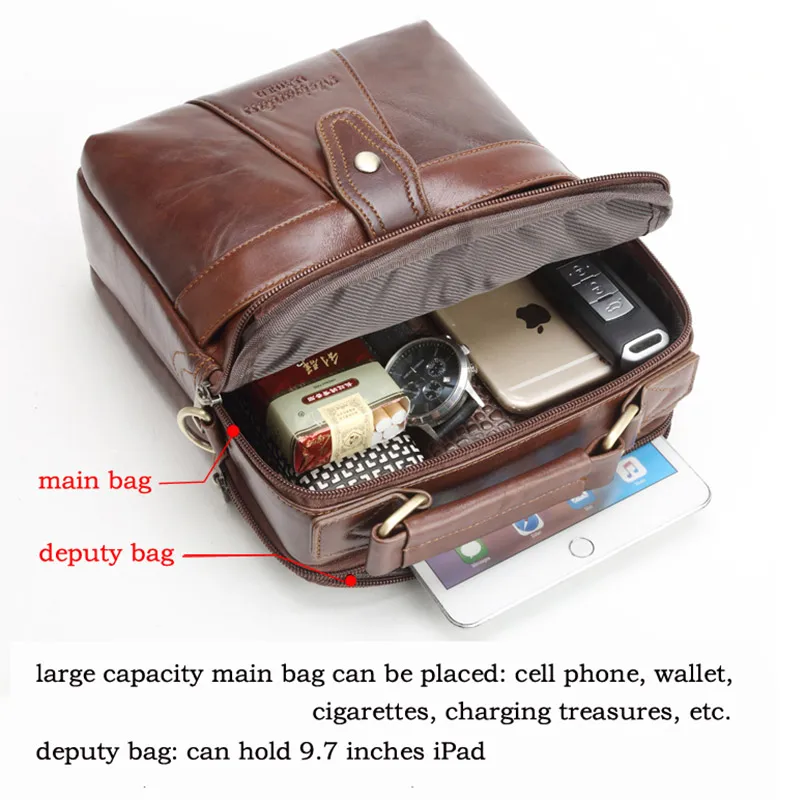 Casual Briefcase for Men Genuine Leather Handbags Male Real Leather Shoulder Bag for Tablet Men's Side Crossbody Bag