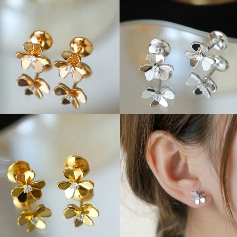 

2023 New S925 Sterling Silver Gilded Exquisite Petals Clover Earrings European And American Luxury Women Fashion Brand Jewelry