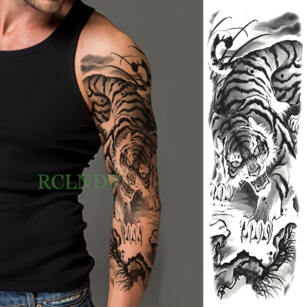 

Waterproof Temporary Tattoo Sticker Tiger Animal full arm fake tatto body art large flash tatoo sleeve tattoos for men women
