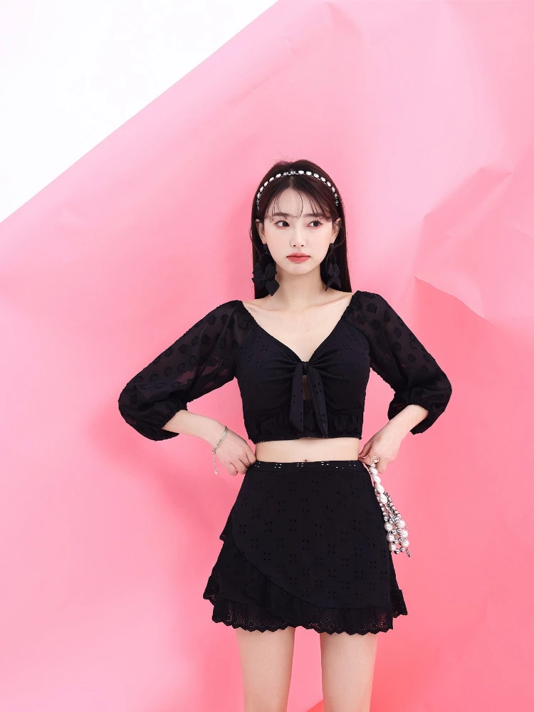 Купальник Ladies Korea 2022 New Swimsuit Women Split Bikini Fairy Conservative Long Sleeve Vacation Sunscreen Rash Guard.