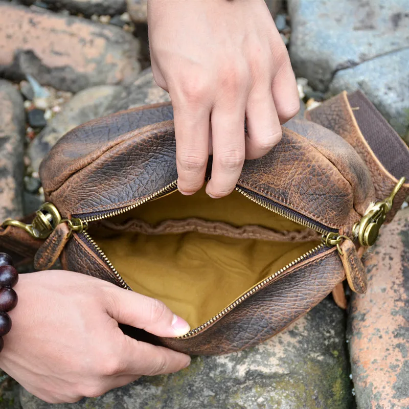 Fashion natural genuine leather rugby designer men's chest bag handmade real cowhide daily multifunctional crossbody bag