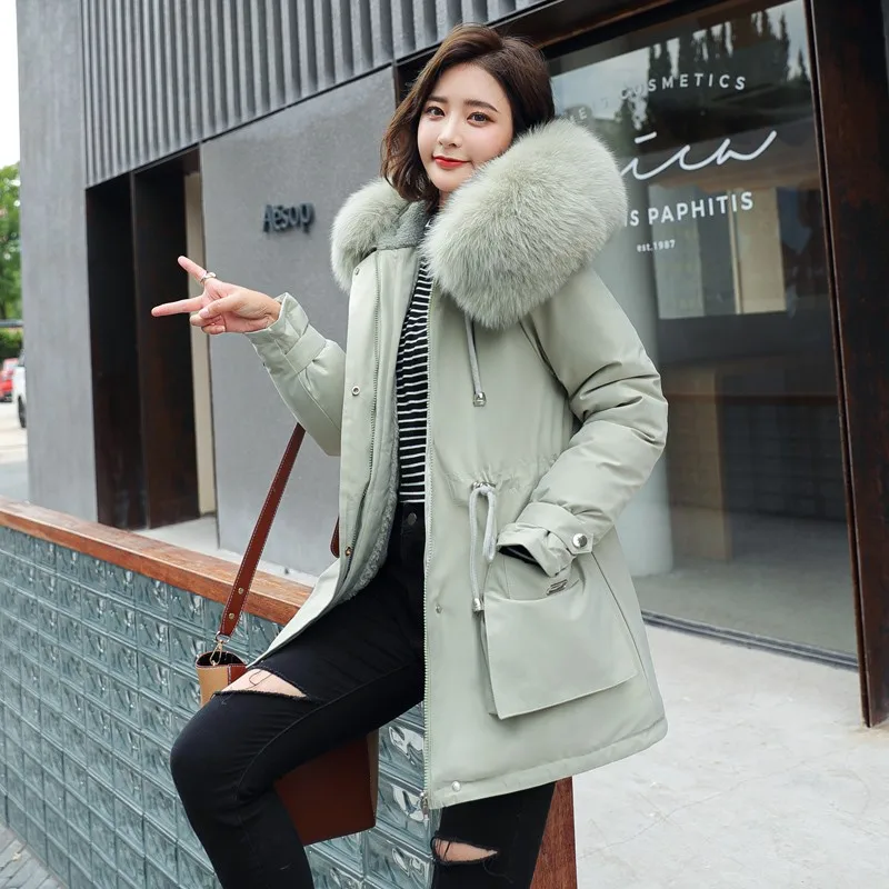 Women Thickness Cotton Padded Overcoat Snow Outwear 2021 Winter Parkas Large Size Fur Collar Hooded Jackets Female Casual Coats