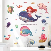 cartoon whale wall stickers bathroom childrens room bedroom dorm background decorative wallpapers self adhesive