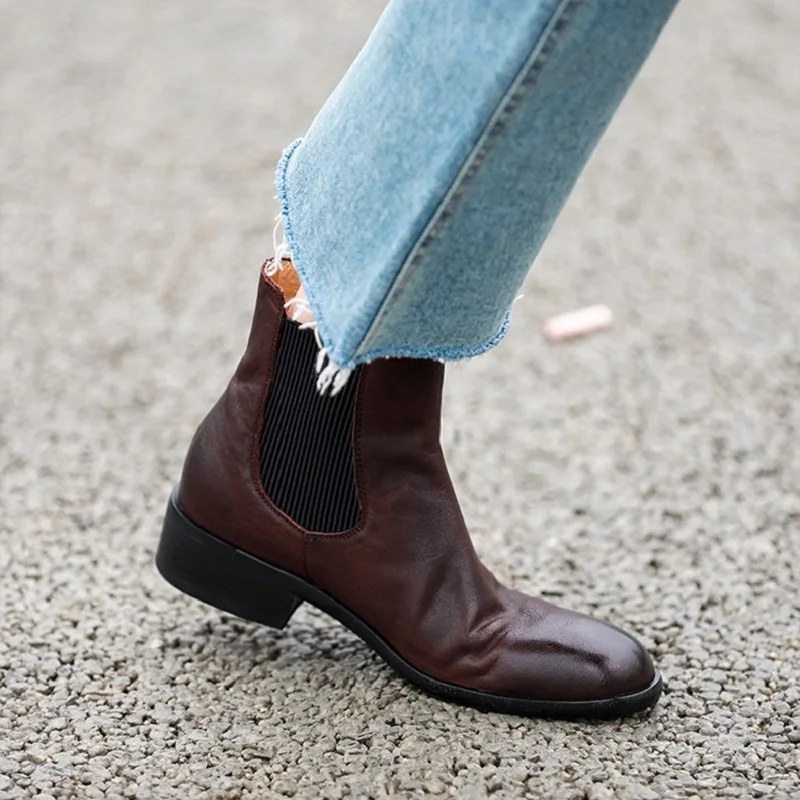 Женские зимние ботинки без застежки с круглым носком