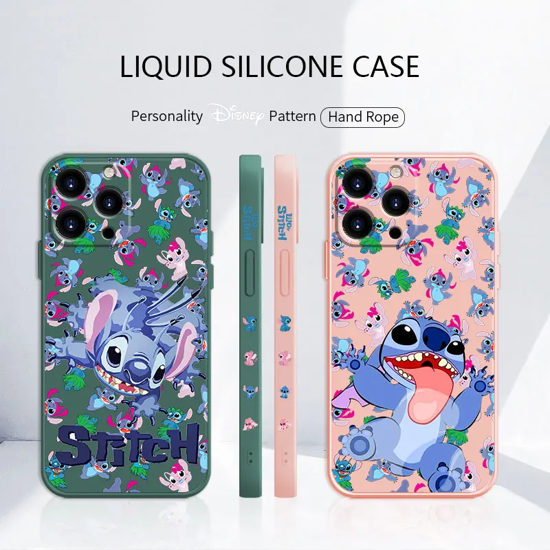 

Disney Cartoon Lilo & Stitch Tile Trend Silicone Blue Pink Liquid Funda Case for iPhone 11 12 13 Pro Max XS 7 8 Plus SE 11pro