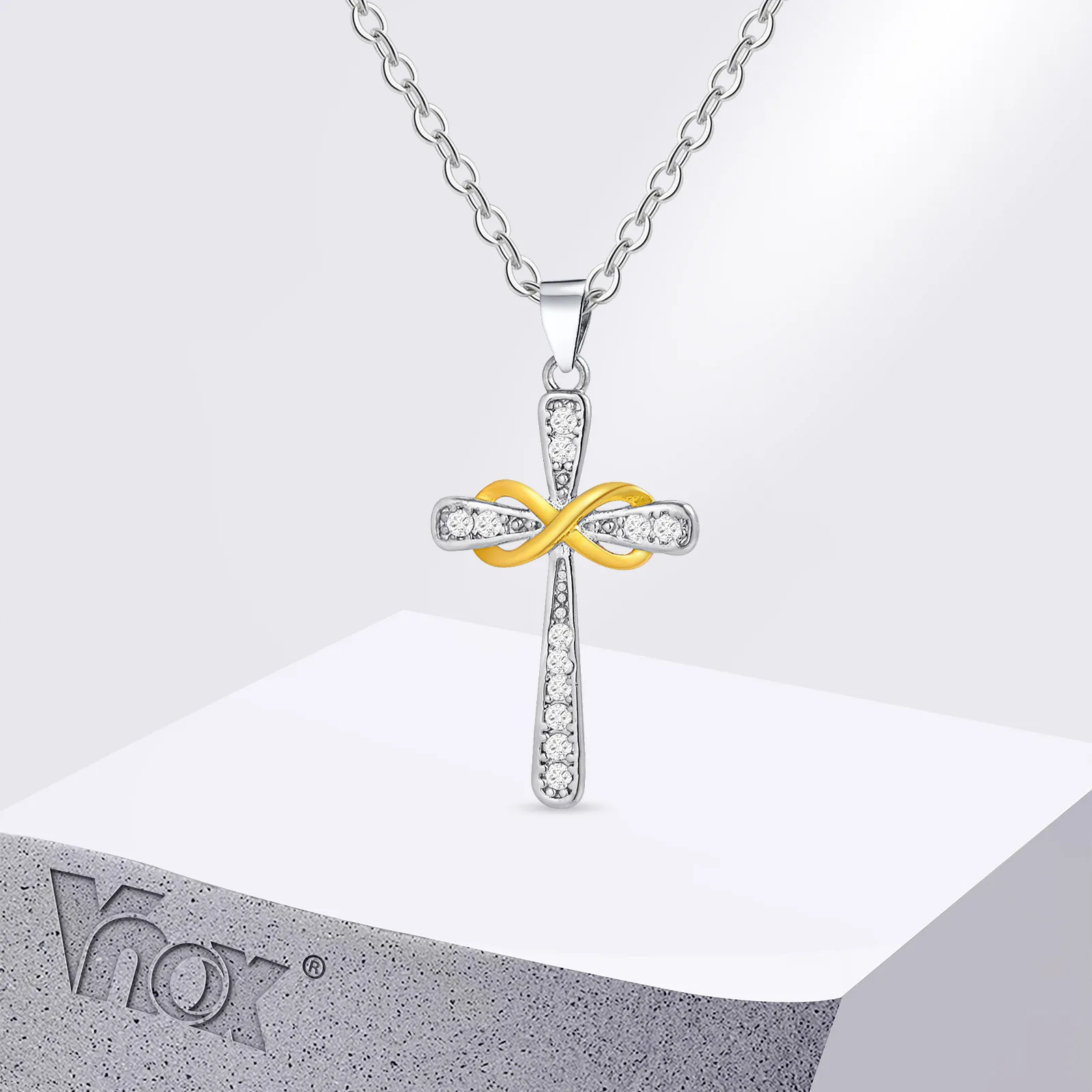 Фото Vnox Infinity Love крест кулон ожерелье для женщин роскошный дизайн циркон ожерелье для женщин мемориальные свадебные украшения женские №1