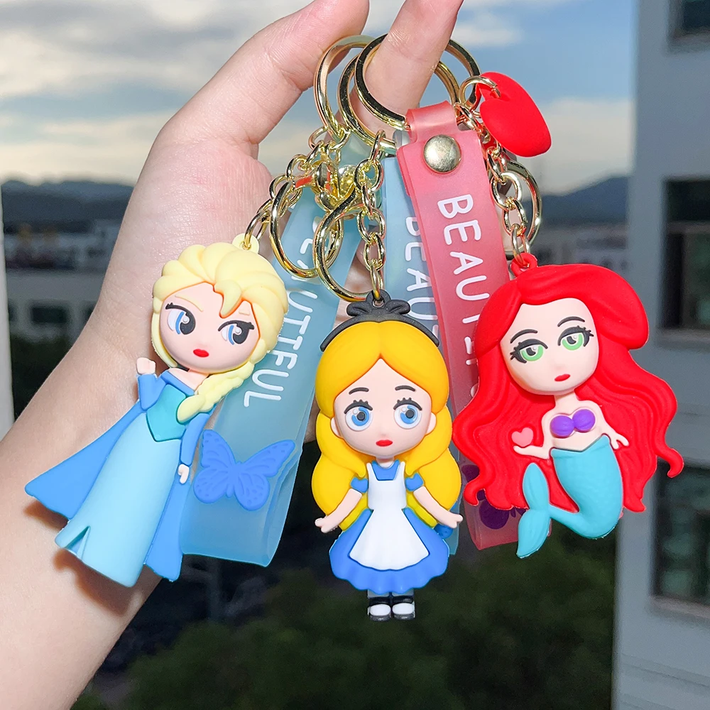 

Disney Princess Pendant Keychain Ariel Elsa Cinderella Cute Cartoon Doll Keyrings for Women Backpack Car Key Hold Accessories