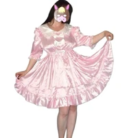 lockable sissy dress maid pink satin bow adult little girl giant doll costume customization