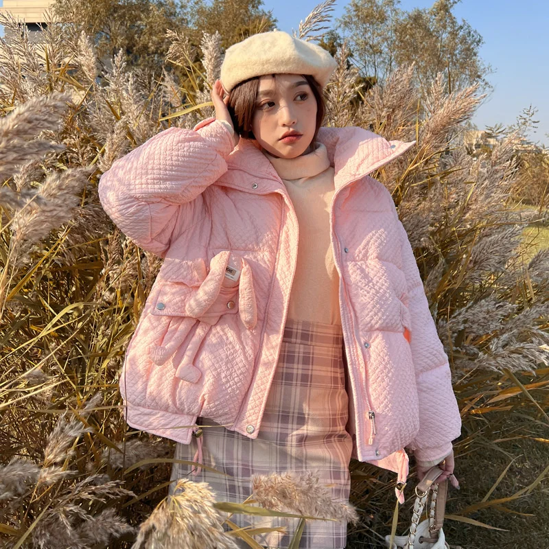 2022 Korean winter new down short stature stand collar small rabbit fashion coat