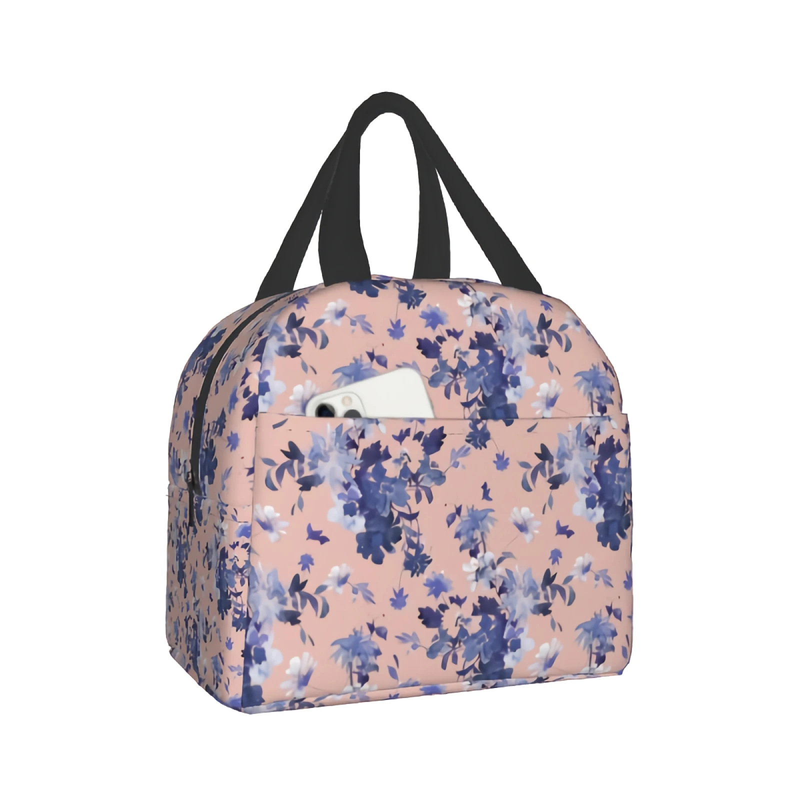 

Летняя теплоизоляционная сумка для ланча с цветочным рисунком, портативная Фотосумка на молнии с рисунком диких цветов и передним карманом для женщин и мужчин