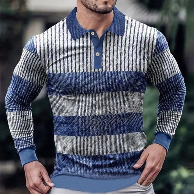 Мужская футболка-поло с длинным рукавом на пуговицах