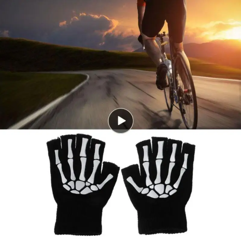

Skull Claw Anti-skid Outdoor Riding Gloves Durable Half Finger Gloves Soft Wrist Guard For Fishing Riding Hiking Black Knitted