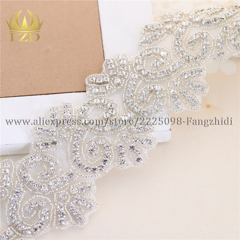 FZD 1 Yard Rhinestones Crystal Flower Shape Crystals Sew On Sash Belt Shiny Glass Appliques Motif For Wedding Dresses Belts |