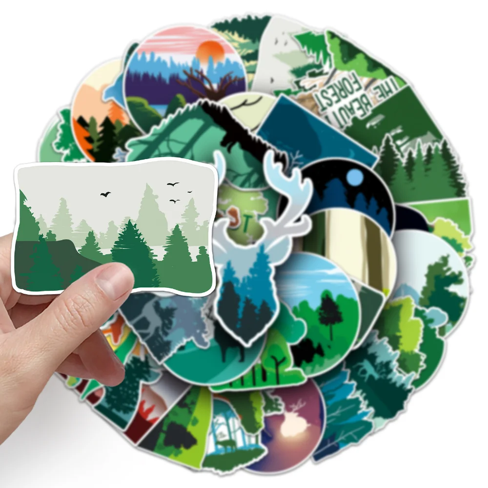 

50Pcs Cartoon Forest Stickers for Laptop Stationery Phone Nature Trees Plants Sticker Craft Supplies Scrapbooking