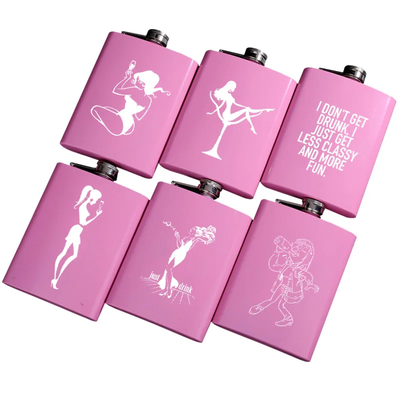 

8 OZ Plum Rose Red Metal Stainless Steel Hip Flask for Women Lady Drinking Quotes Gift Fashion Wine Pot Flagon groomsmen gifts