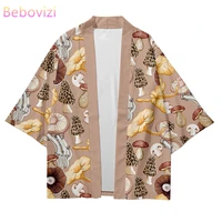 2021 plus size xxs 6xl mushroom print beach fashion beach japanese kimono robe cardigan men shirts yukata haori womens clothing
