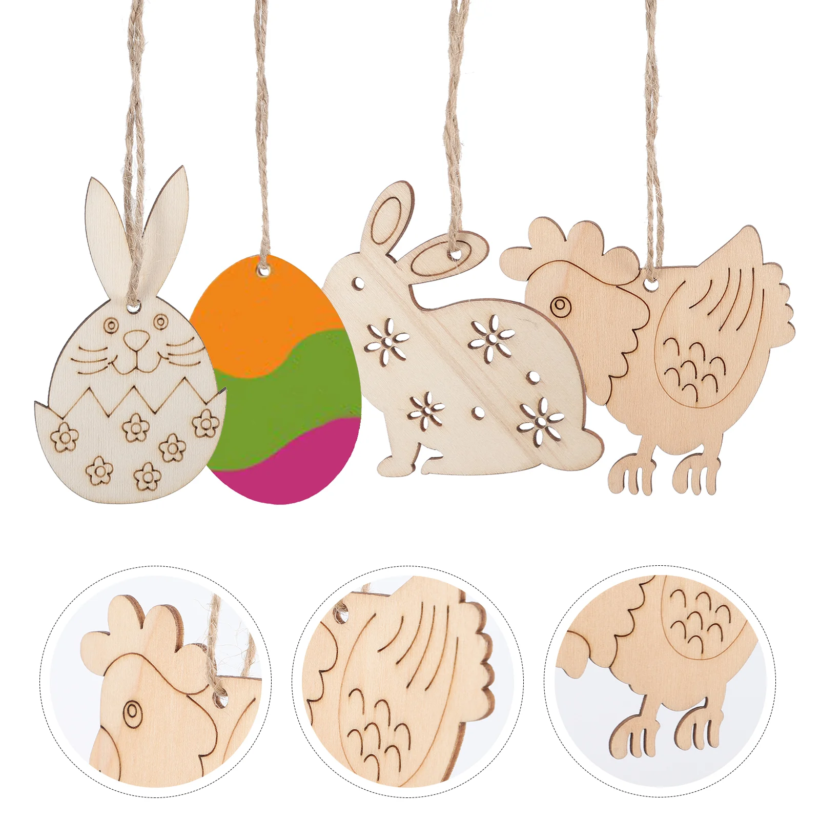 

40 pcs Easter Hanging Wooden Ornaments Easter Wooden Decoration for Party