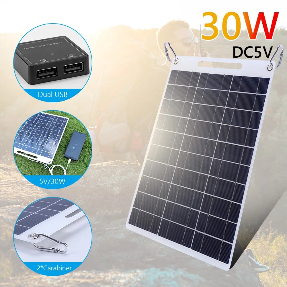 Caricatore del telefono di viaggio di escursione di campeggio della nave dell'automobile delle cellule solari all'aperto portatili di potere del pannello solare 5V USB 30W per 3.6V-5V