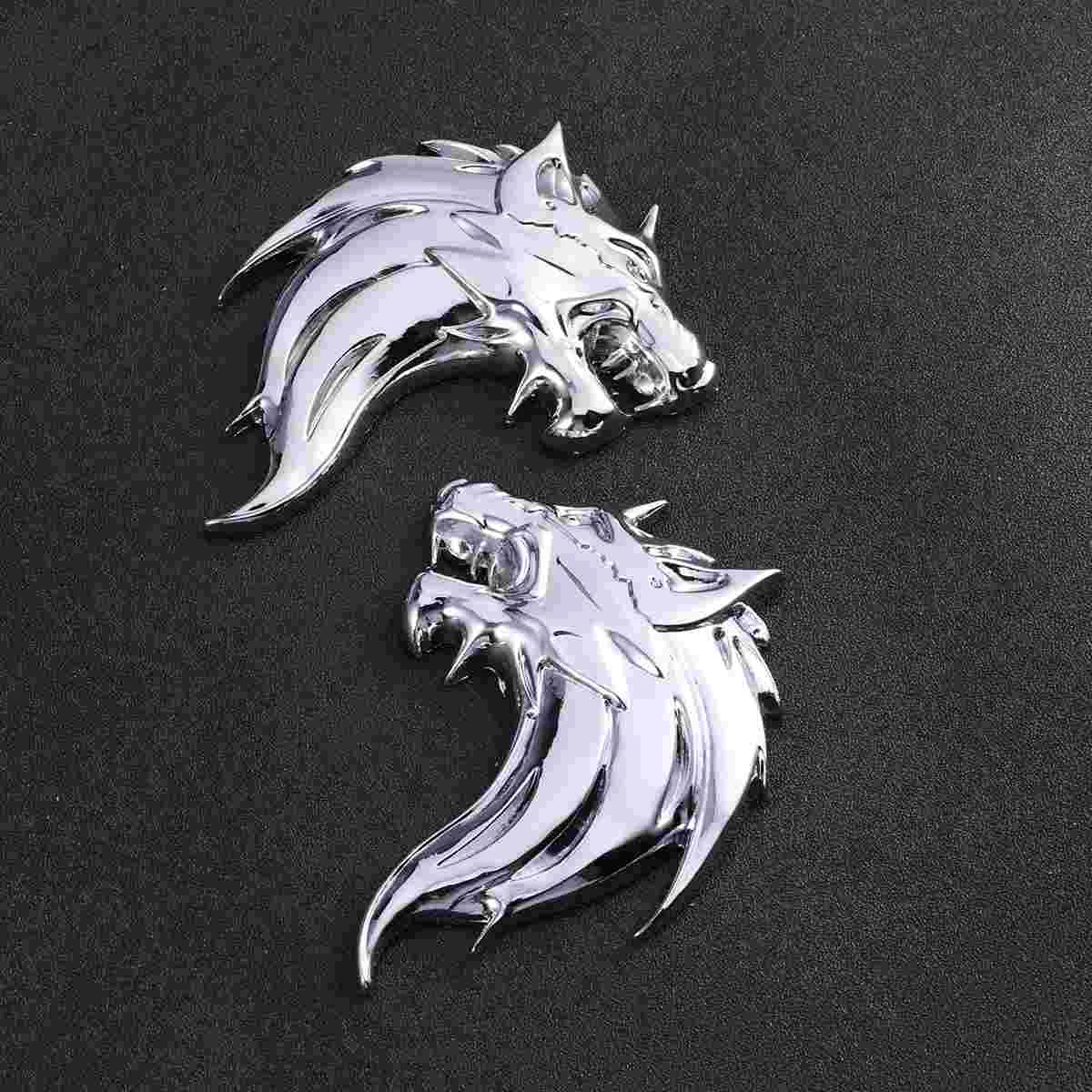 

LIOOBO 1 Pair Car emblem Sticker 3D Metal Wolf Badge Sticker Decals Metal Car Truck Motorcycle Emblem Decal Decoration ( Silver