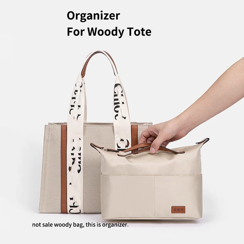 Bolso organizador de satén para mujer, bolsa de maquillaje interior con 7 bolsillos y cremallera, de lujo, para Woody Tote