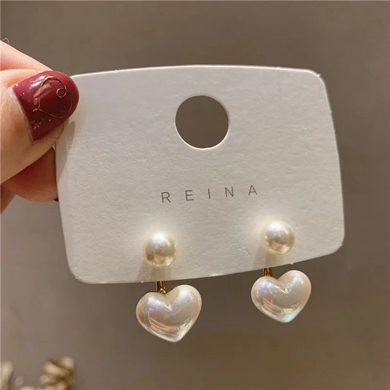 

New Fashion Contracted Heart Pearl Fine Earrings Joker Sweet Elegant Temperament Women Drop Earrings