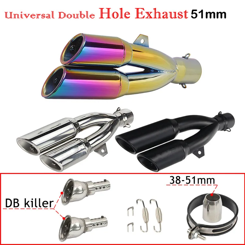 

Universal Motorcycle Double Hole Exhaust Pipe Pot Echappement AK Motorbike Muffler Escape For Benelli 502C Ninja 250 R1 R25 R3