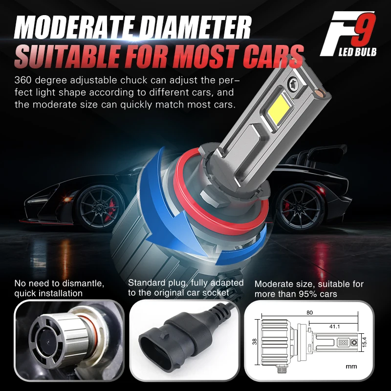 DAWNKNIGHT F9 180 Вт H7 H4 Светодиодная лампа для фар Canbus Turbo автомобиля H8 H11 9005 Hb3 Hb4 6000K