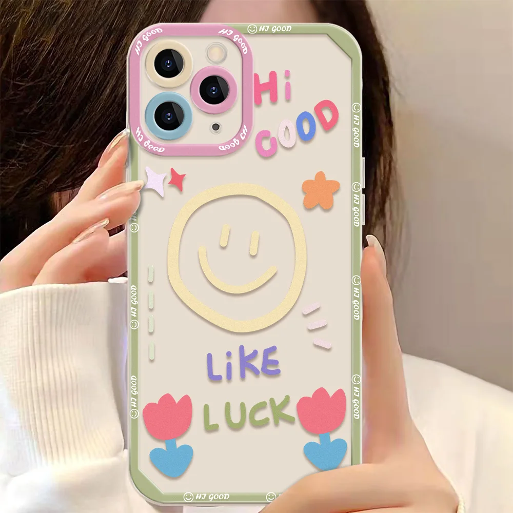 

Cute Cartoon Smile Clear Phone Case For iPhone 13 Pro Max 12 11 Pro X XS XR 7 8 Plus Mini SE Couple Transparent Shockproof Cover