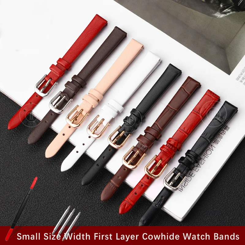 

6mm 8mm 10mm 12mm 14mm Small Size Width First Layer Cowhide Watch Bands Belt Soft Geunine Leather Watch Band Women's Strap