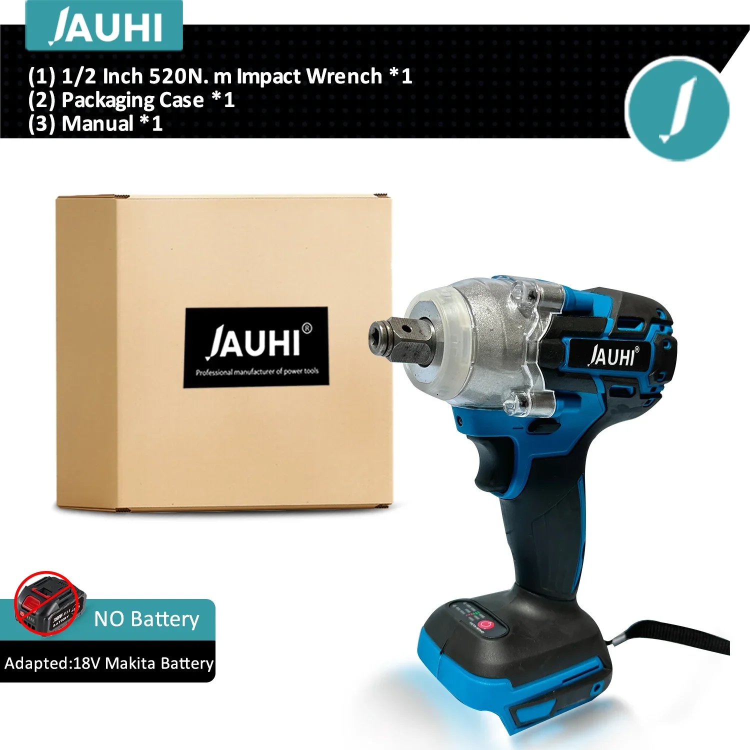 

JAUHI Ударный гайковерт 1/2", черный+синий