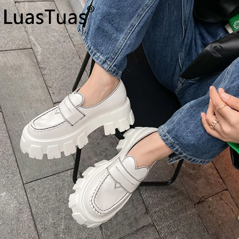 

LuasTuas 2022 Ladies Pumps Genuine Leather Thick Bottom Female Shoes Fashion Cool Ins Club Daily Women Shoes Footwear Size 34-40