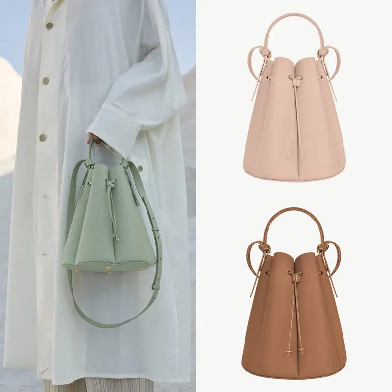 

Polene French Minority Flower Bucket Bag Solid Color Leather Shoulder diagonal straddle portable women's bag