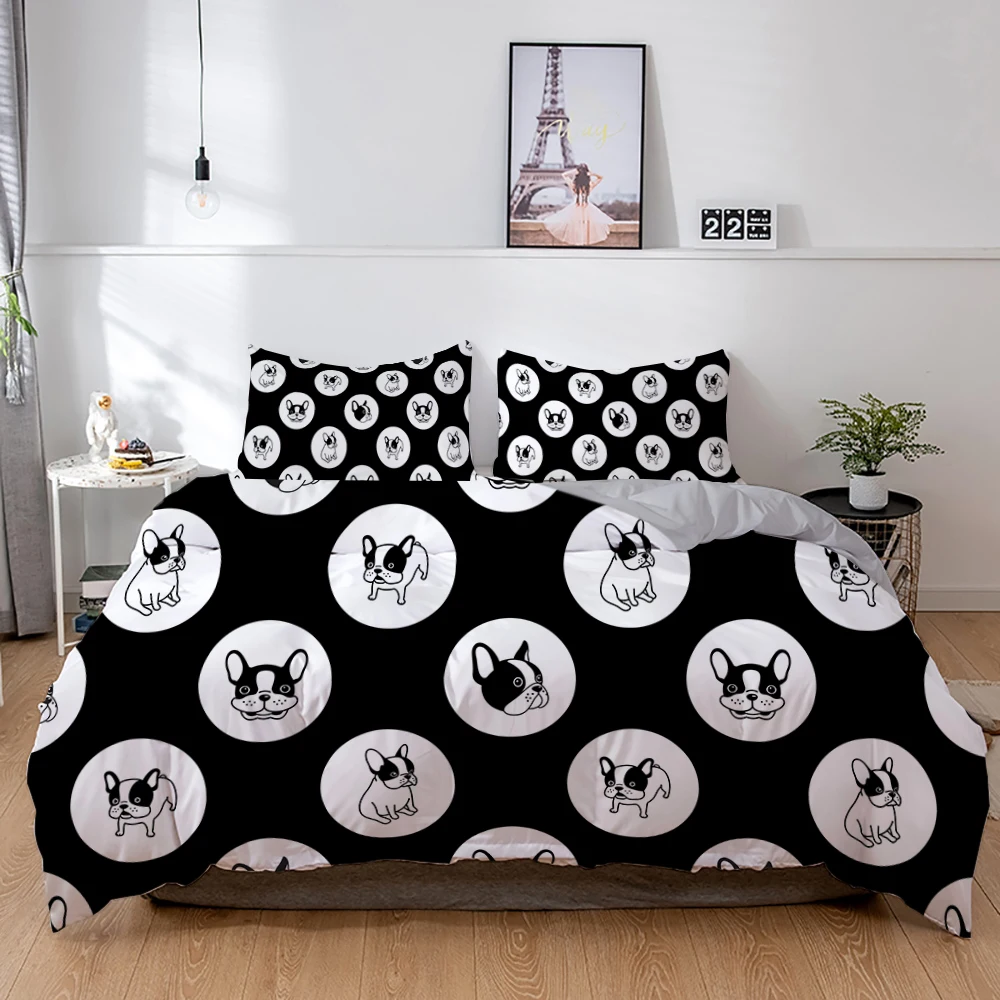 

3D Dog Bedding Set Cute French Bulldog Puppy Duvet Cartoon Bed Cover Pet Animals Home Textiles Queen 2/3Pcs King Full Cover Sets