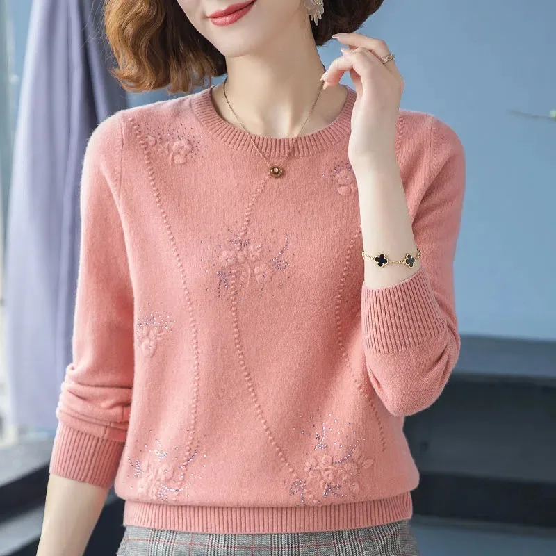 Пуловер с вышивкой и круглым вырезом вязаный свитер новинка для женщин среднего